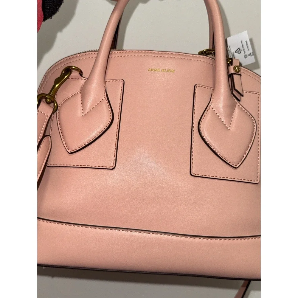 anne klein blush pink satchel handbag Gold Hardware Detachable Crossbody Strap